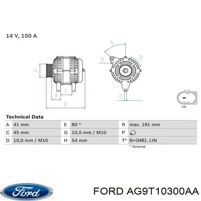 AG9T10300AA Ford alternador