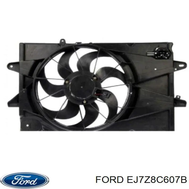 EJ7Z8C607B Ford difusor de radiador, ventilador de refrigeración, condensador del aire acondicionado, completo con motor y rodete