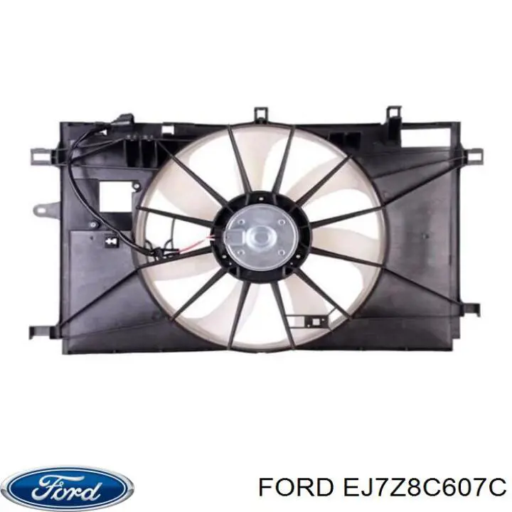 EJ7Z8C607C Ford difusor de radiador, ventilador de refrigeración, condensador del aire acondicionado, completo con motor y rodete