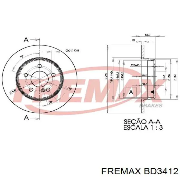 BD3412 Fremax disco de freno trasero