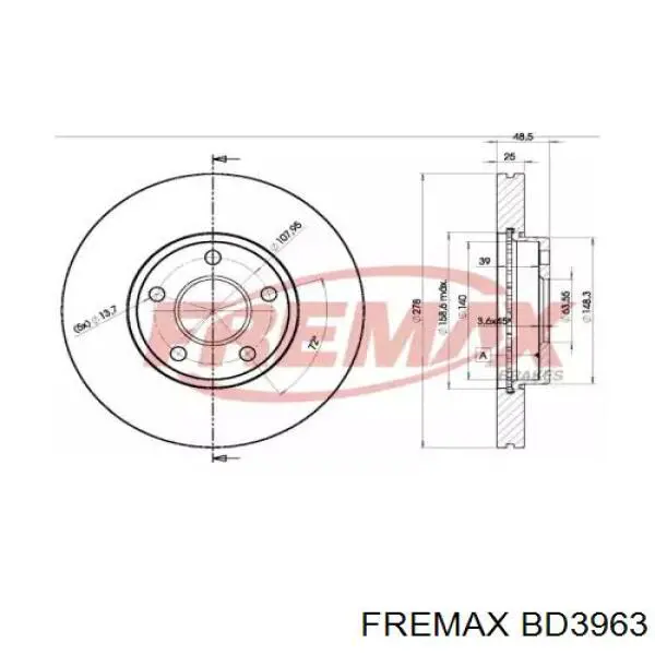 BD3963 Fremax freno de disco delantero