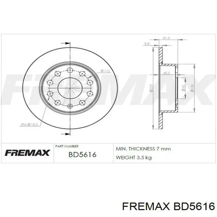 BD-5616 Fremax disco de freno trasero