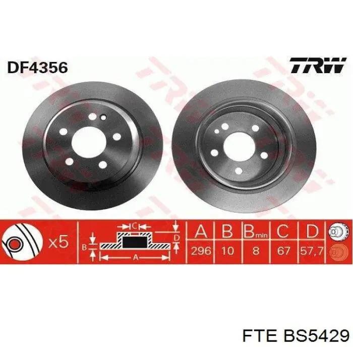 BS5429 FTE disco de freno trasero