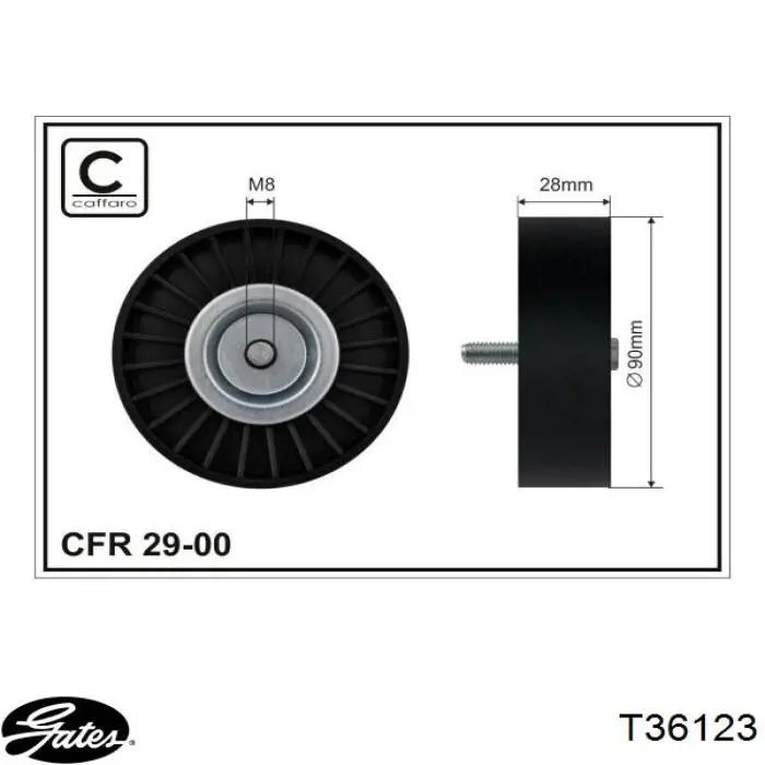T36123 Gates polea inversión / guía, correa poli v
