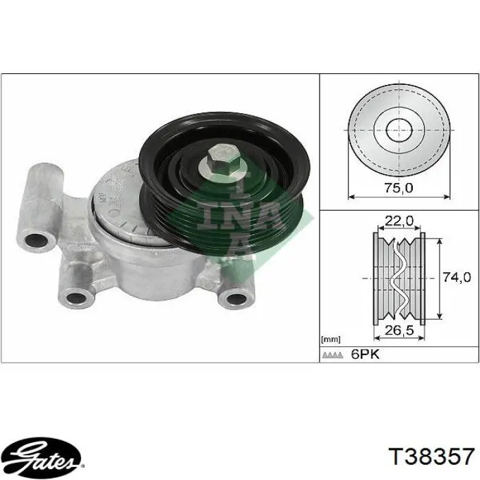 T38357 Gates tensor de correa, correa poli v