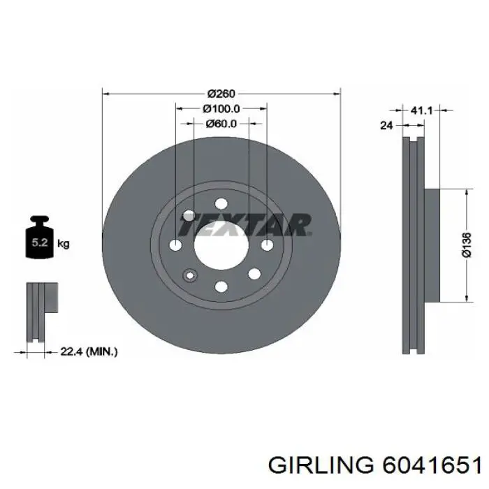 6041651 Girling freno de disco delantero