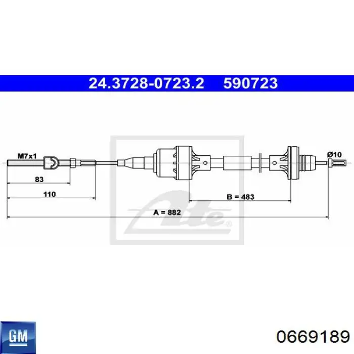 0669189 General Motors cable de embrague