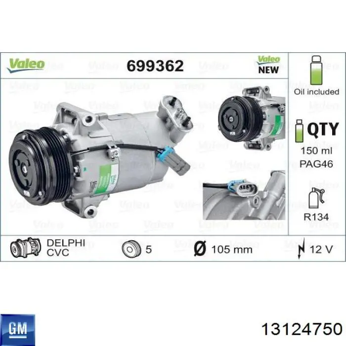 13124750 General Motors compresor de aire acondicionado