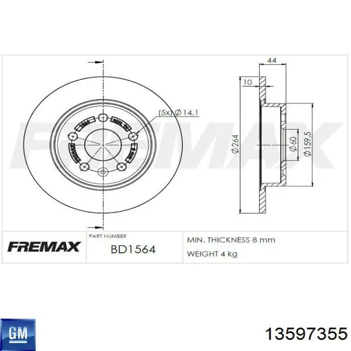 13597355 General Motors disco de freno trasero