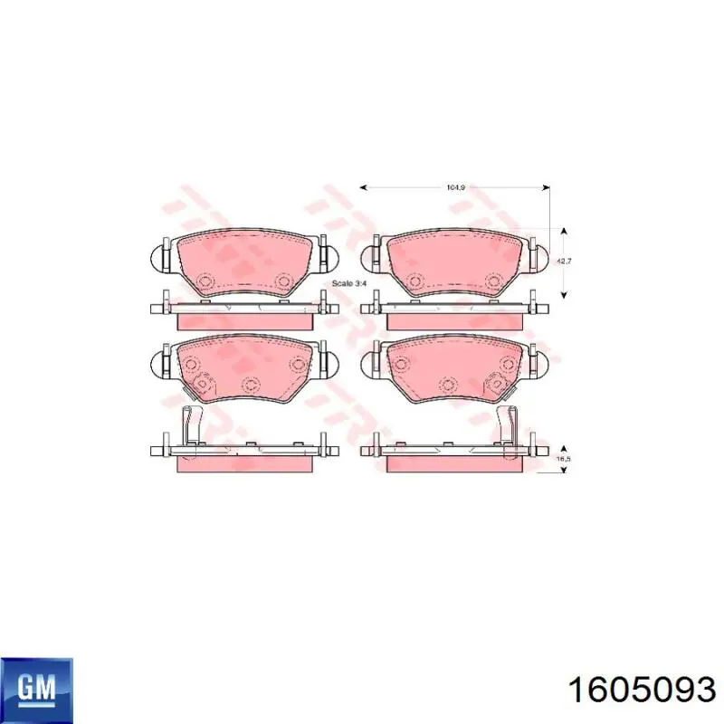 1605093 General Motors pastillas de freno traseras