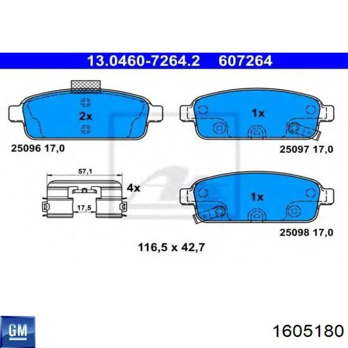 1605180 General Motors pastillas de freno traseras