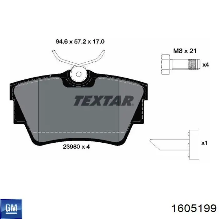 1605199 General Motors pastillas de freno traseras