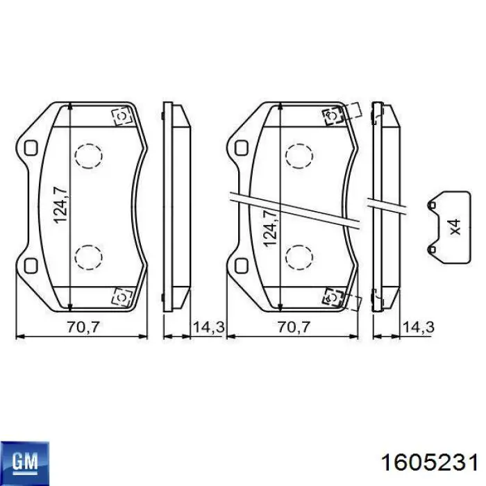 1605231 General Motors pastillas de freno traseras