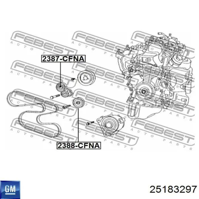 25183297 General Motors tensor de correa, correa poli v