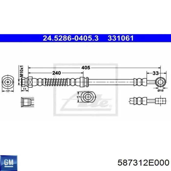 587312E000 General Motors tubo flexible de frenos delantero izquierdo