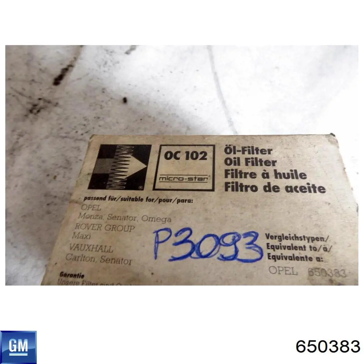 650383 General Motors filtro de aceite