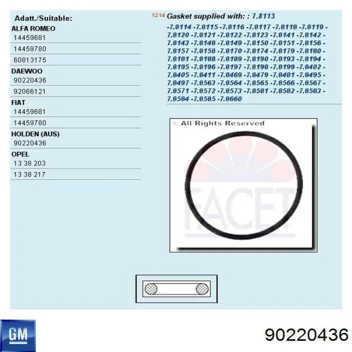 90220436 General Motors junta, termostato