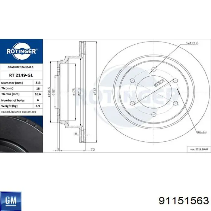 91151563 General Motors disco de freno trasero