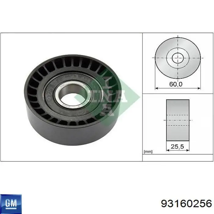 93160256 General Motors polea inversión / guía, correa poli v