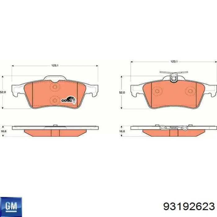 93192623 General Motors pastillas de freno traseras