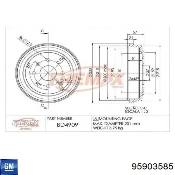 95903585 General Motors freno de tambor trasero