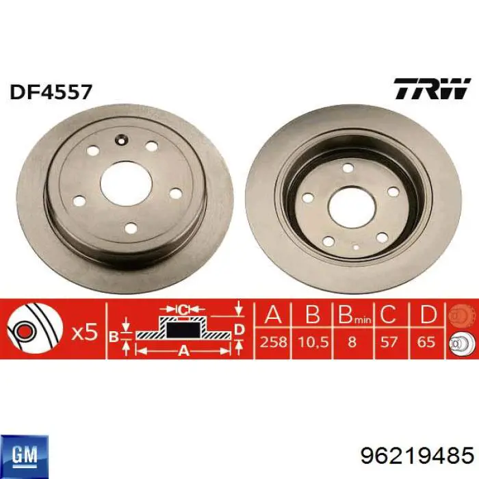 96219485 General Motors disco de freno trasero