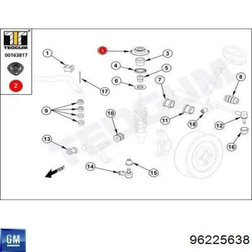 96225638 General Motors soporte amortiguador delantero