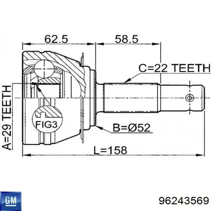 96243569 General Motors junta homocinética exterior delantera