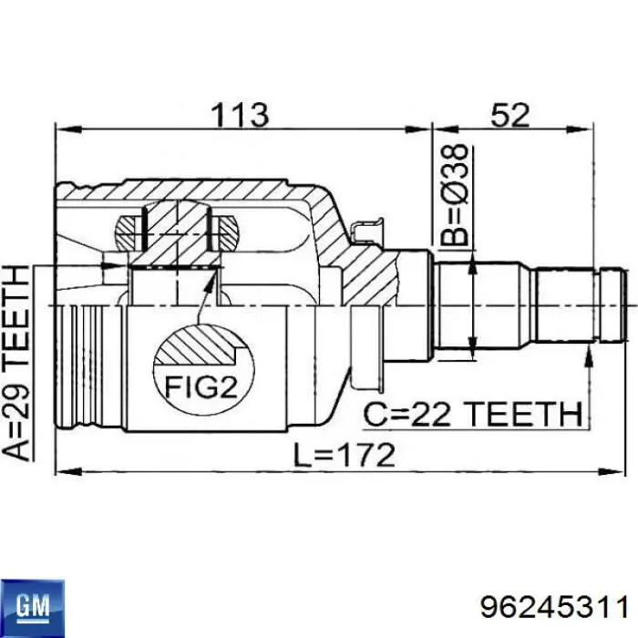 96245311 General Motors junta homocinética interior delantera