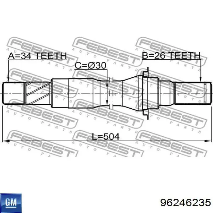 96246235 General Motors semieje de transmisión intermedio