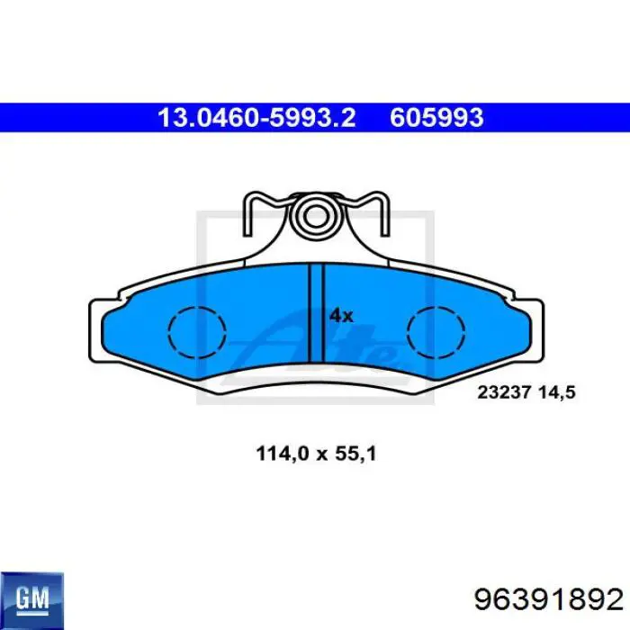 96391892 General Motors pastillas de freno traseras