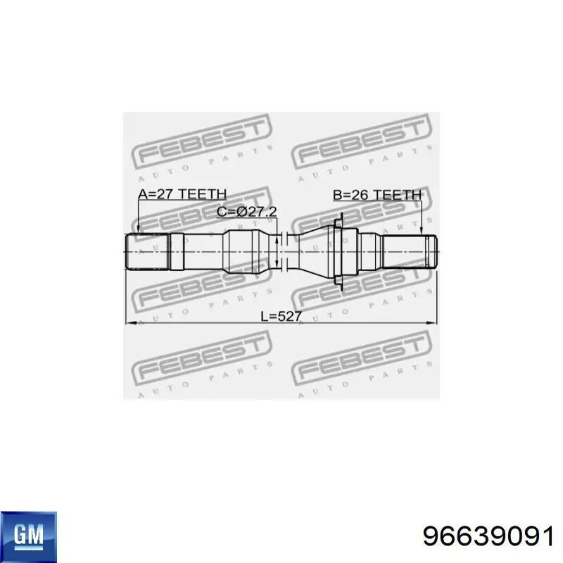 96639091 General Motors semieje de transmisión intermedio