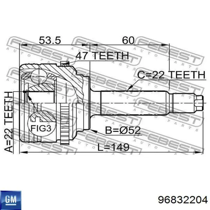 96832204 General Motors árbol de transmisión delantero derecho