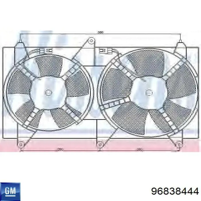 96838444 General Motors difusor de radiador, ventilador de refrigeración, condensador del aire acondicionado, completo con motor y rodete