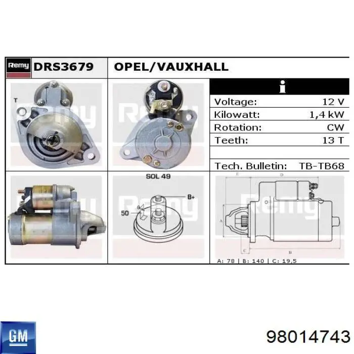 98014743 General Motors motor de arranque