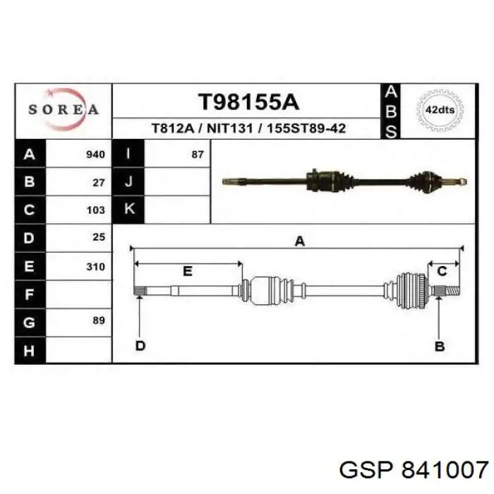 841007 GSP junta homocinética exterior delantera