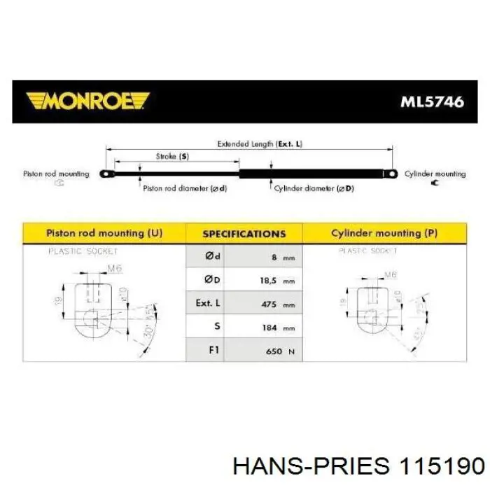 115190 Hans Pries (Topran) amortiguador de maletero