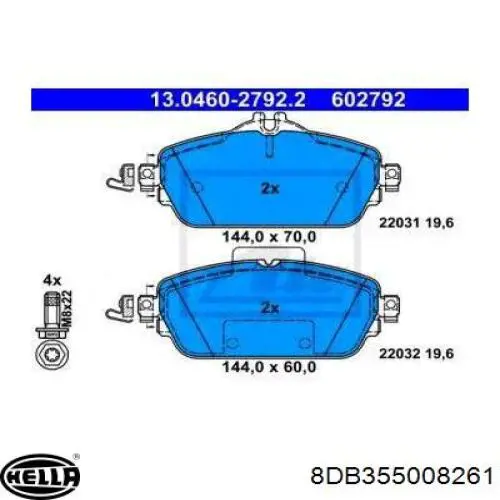 8DB355008261 HELLA pastillas de freno delanteras