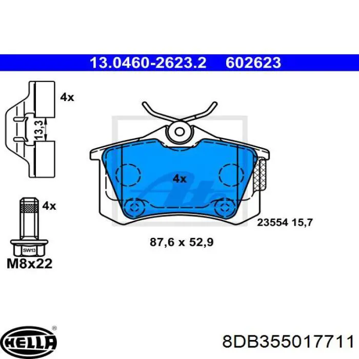 8DB355017-711 HELLA pastillas de freno traseras