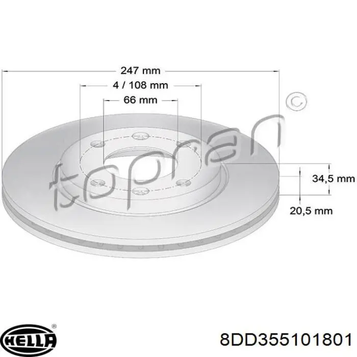 8DD 355 101-801 HELLA freno de disco delantero