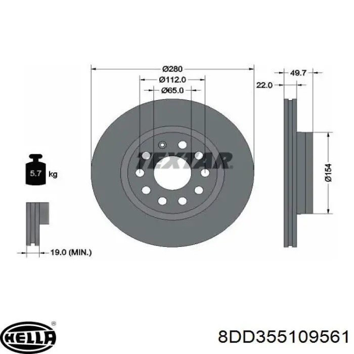 8DD355109-561 HELLA freno de disco delantero