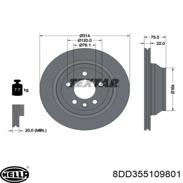 8DD355109801 HELLA disco de freno trasero