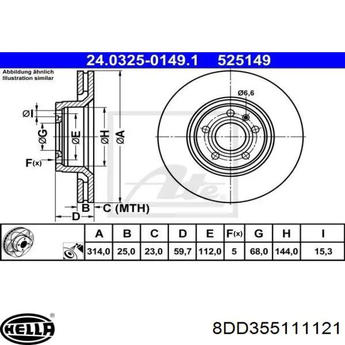 8DD355111121 HELLA freno de disco delantero