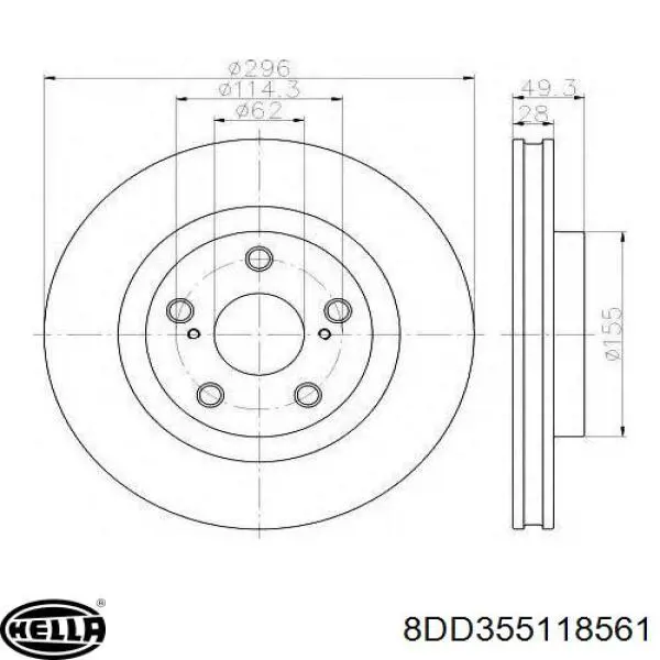 8DD355118561 HELLA freno de disco delantero