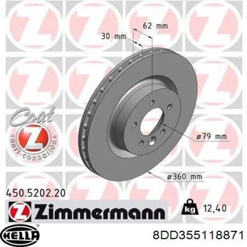 8DD355118871 HELLA freno de disco delantero