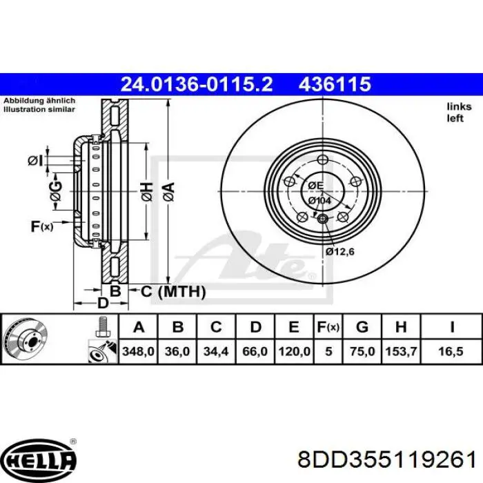 8DD355119261 HELLA freno de disco delantero