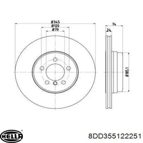 8DD355122-251 HELLA disco de freno trasero