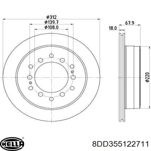 8DD355122711 HELLA disco de freno trasero