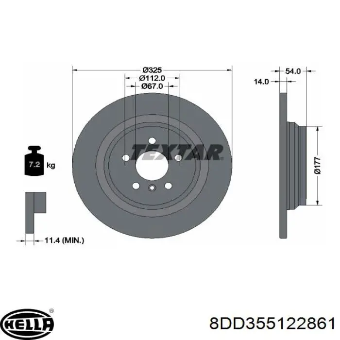 8DD 355 122-861 HELLA disco de freno trasero