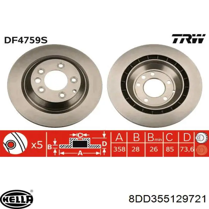 8DD 355 129-721 HELLA disco de freno trasero